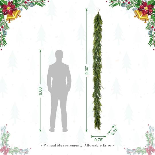 Glitzhome® 9ft. Christmas Full Greenery Mixed PE Dripping Garland with Pinecones, Set of 2